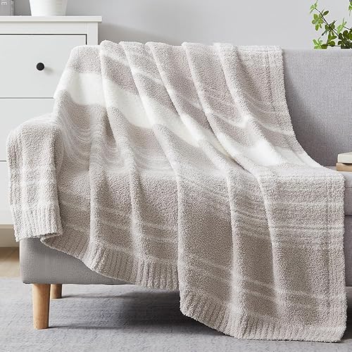 WRENSONGE WRENGONGE Taupe Throw Blanket  50x70 Soft Cozy Striped Throw Blankets for Couch  Sofa  Bed  Travel  Lightweight Fluffy Warm Plush Decorative Blankets for Women  Men Kids Gift - Image 2